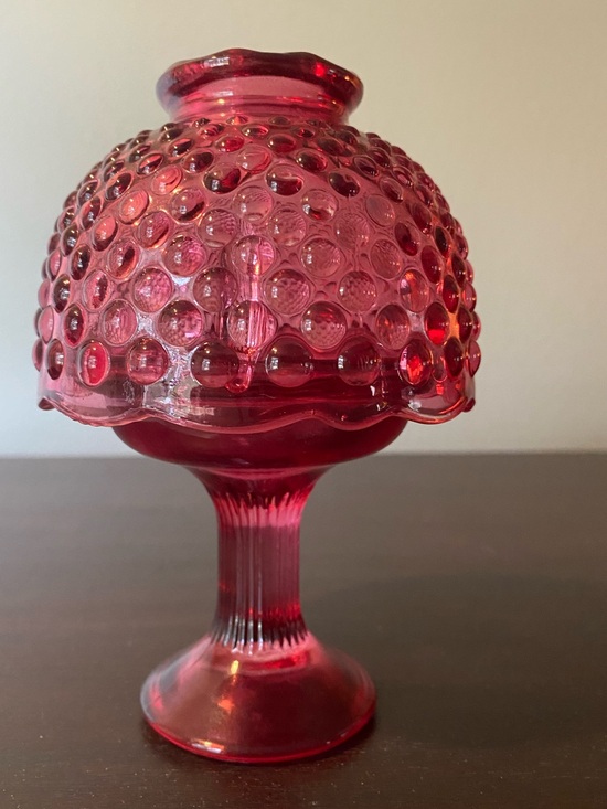 Vintage Other - Vintage Cranberry Hobnail Glass Fairy Lamp